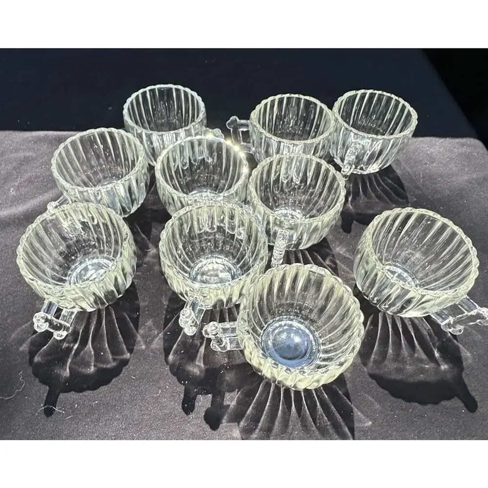 vintage jeannette, national clear punch bowl cups set of 10 EUC -10/13